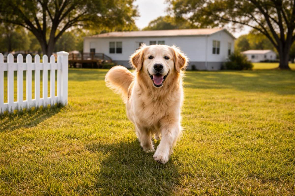 A dog on the grass at West Ranch, up to two dogs are welcome
